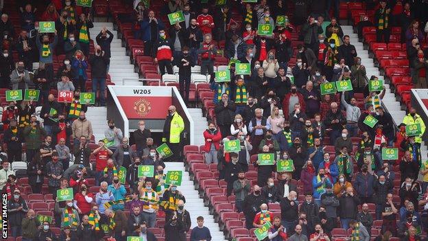 Many fans at Old Trafford held up anti-Glazer signs to protest against the club's American owners