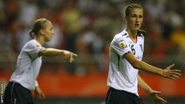 Jill Scott playing in the 2007 World Cup match between England and Germany