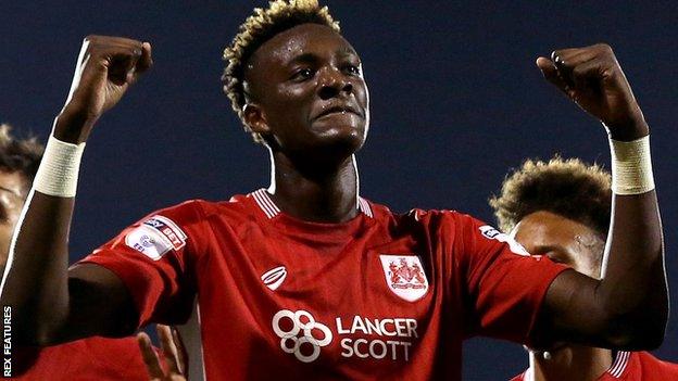 Tammy Abraham celebrates Bristol City's winning goal