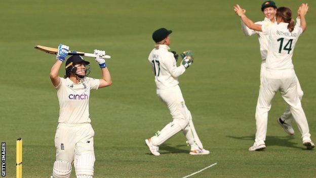 Nat Sciver is dismissed during Ashes Test