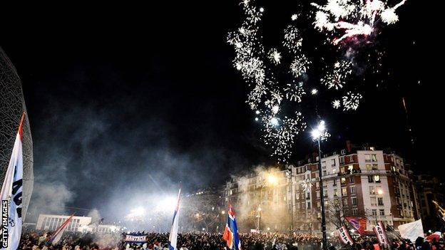 Fireworks outside Parc des Princes