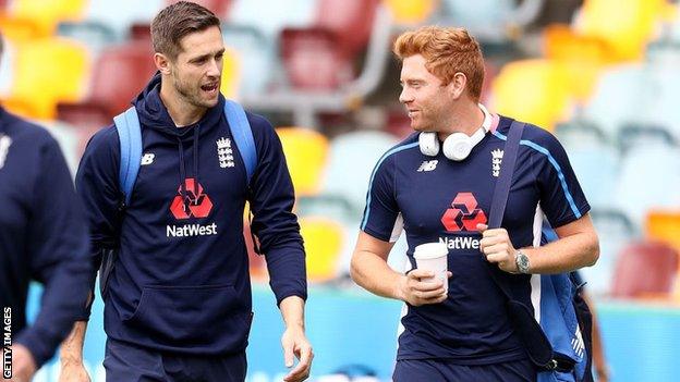 England's Chris Woakes and Jonny Bairstow