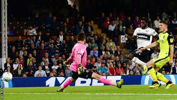Aboubakar Kamara (second right) scores his second goal against Exeter