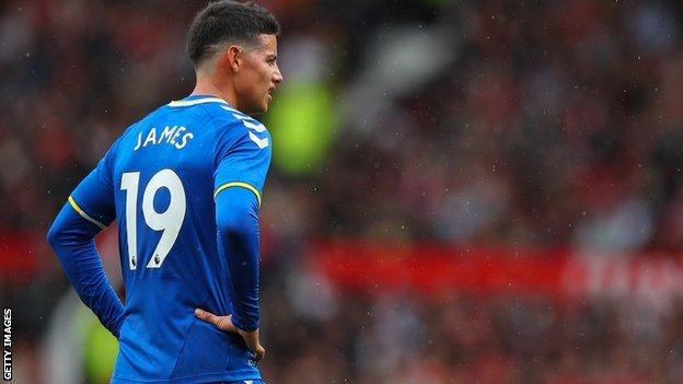 Everton's James Rodriguez looks on during a match