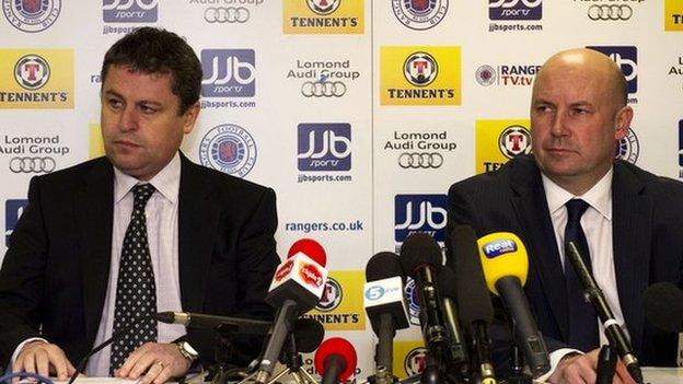 Administrators David Whitehouse (left) and Paul Clark prepare to address the media