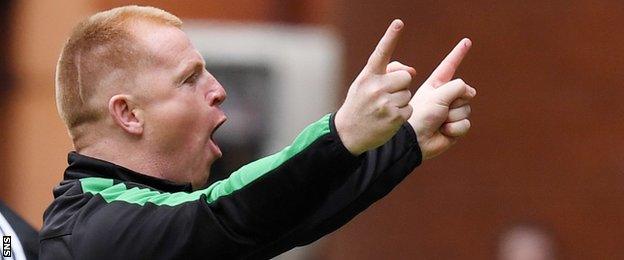 Hibernian head coach Neil Lennon celebrates against Rangers at Ibrox