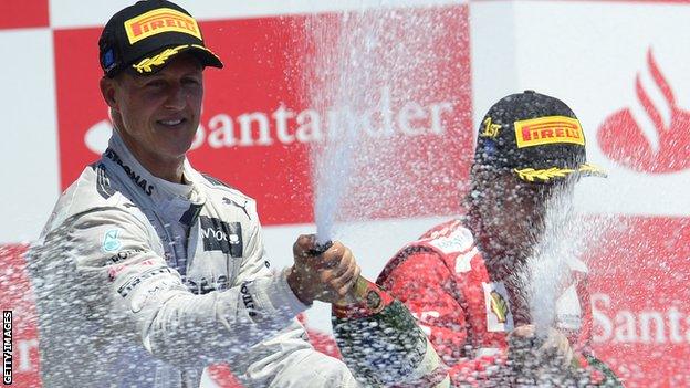 Michael Schumacher takes his final podium at the European Grand Prix in 2012