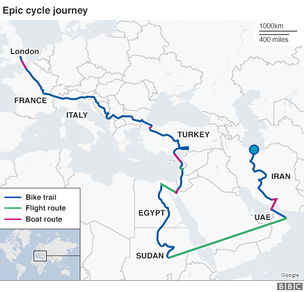 Map of Rebecca's route