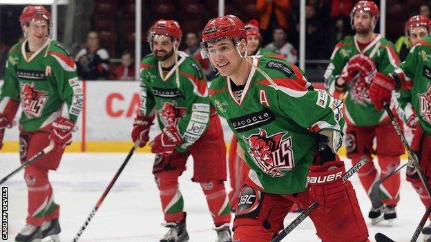 Matthew Myers with Cardiff Devils team-mates