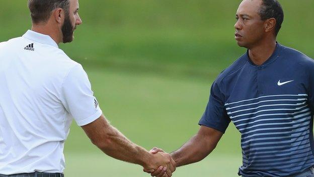 Dustin Johnson and Tiger Woods