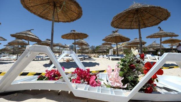 Flowers at the scene of the Tunisian beach attack