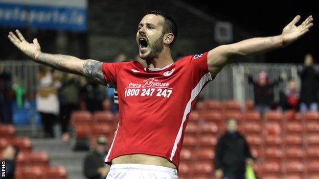 Kurtis Byrne celebrates after scoring for St Pat's in October