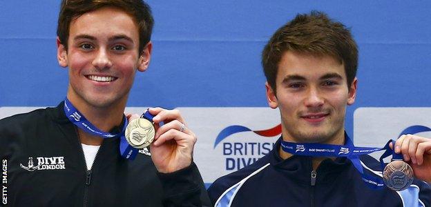 Tom Daley (left) with Daniel Goodfellow at the National Diving Cup