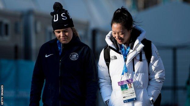 Sisters Hannah and Marissa Brandt, who play for United States and Unified Korea respectively at the 2018 Winter Olympics