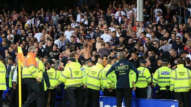 Crowd disturbance at Everton's game against Hajduk Split