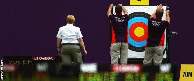 volunteers working on archery event at the 2012 Olympics