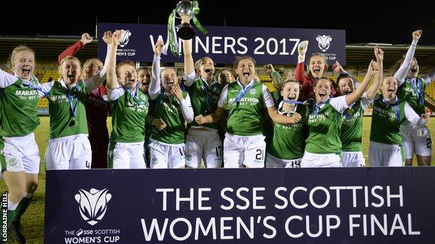 Hibs celebrate with the Scottish Cup