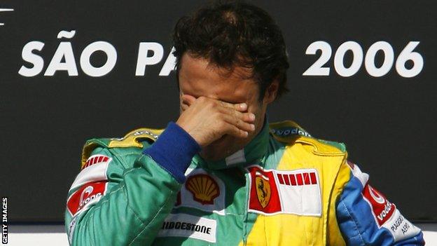 Felipe Massa could not hold back the tears on the podium after winning his home grand prix in Brazil in 2006