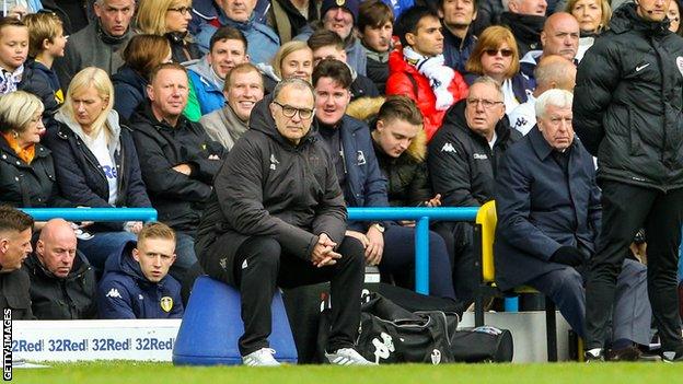 Marcelo Bielsa sits on his bucket at Elland Road