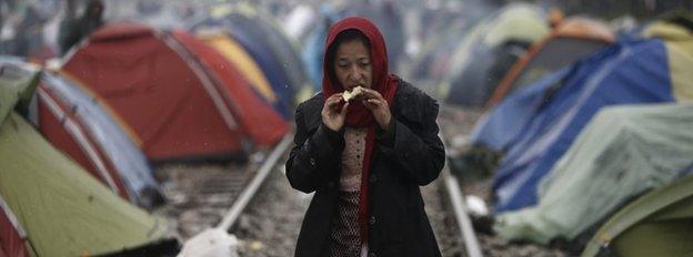 Migrant on Greece-Macedonia border, 8 March