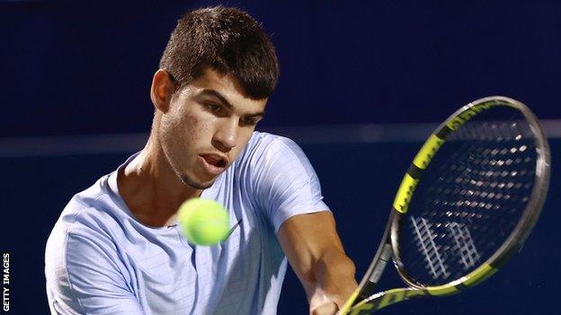 Carlos Alcaraz in action at the US Open