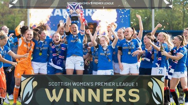 Rangers celebrate winning the SWPL1