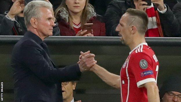 Bayern Munich manager Jupp Heynckes and forward Franck Ribery