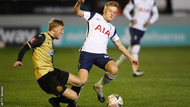 Harvey White in action for Tottenham Hotspur against Marine