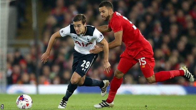 Kevin Stewart of Liverpool and Tottenham's Harry Winks