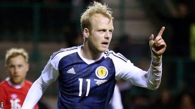 Stevie Naismith celebrates scoring for Scotland against Canada in March 2017