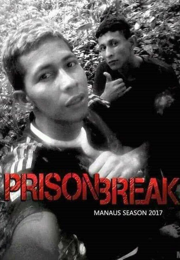 The selfie of Bremer and a fellow escapee made up to look like a poster advertising the TV series Prison Break