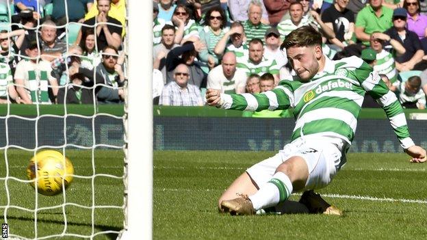 Patrick Roberts scores his second goal for Celtic