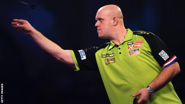Michael van Gerwen on the opening night at Alexandra Palace