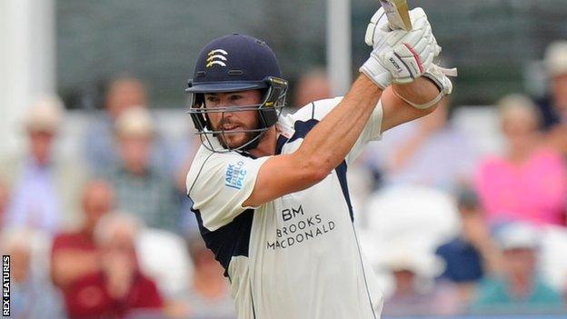 James Fuller plays a shot while batting for Middlesex