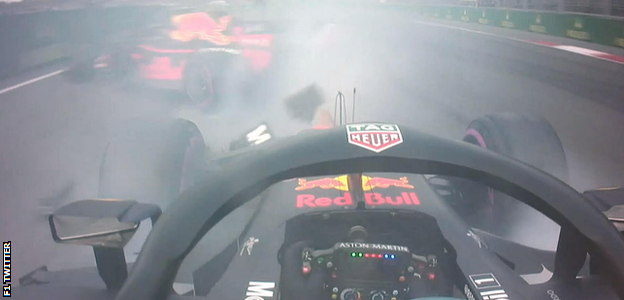 Daniel Ricciardo and Max Verstappen crash into each other