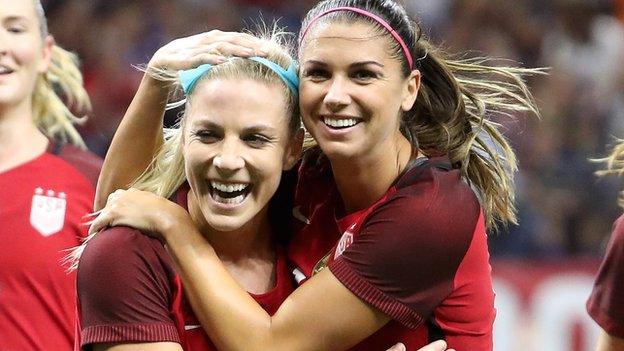 United States players Julie Urtz and Alex Morgan