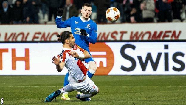 Ryan Kent scores for Rangers against Red Star Belgrade