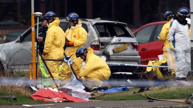 The crash site being checked by police