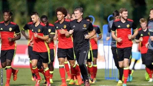 Richard Evans training the Belgium squad