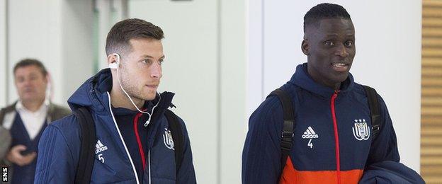 Anderlecht players Uros Spajic and Kara Mbodji