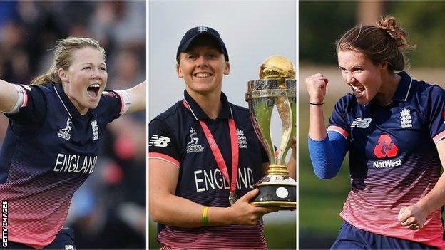 England trio Shrubsole (left), Heather Knight (centre) and Nat Sciver