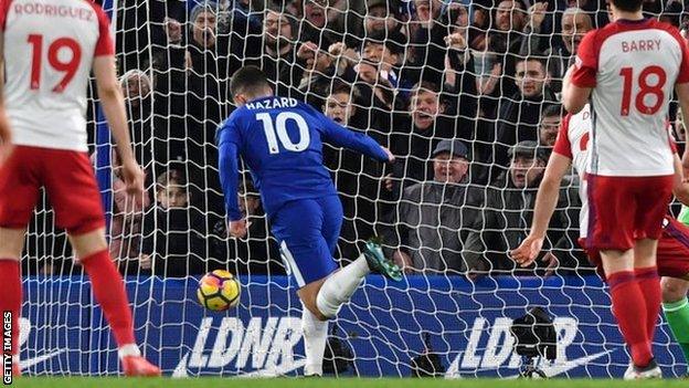 Eden Hazard celebrates scoring for Chelsea against West Brom