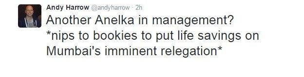 Andy Harrow tweets about Nicolas Anelka