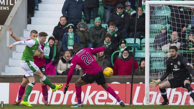 Oli Shaw scores against Celtic