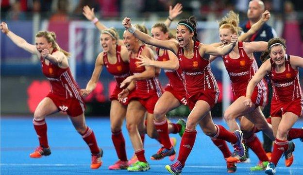 England hockey players celebrate winning European gold