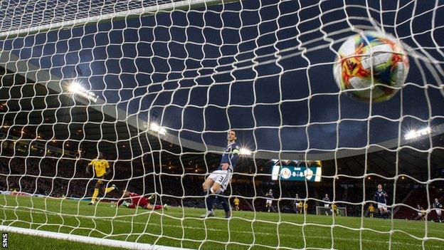 Romelu Lukaku scores for Belgium against Scotland