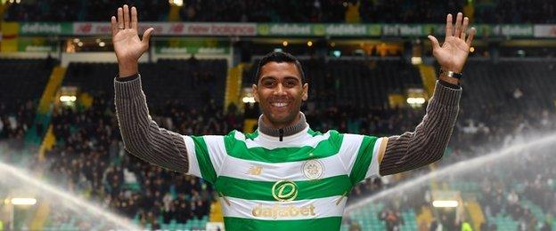 New signing Marvin Compper is paraded before the Celtic Park crowd