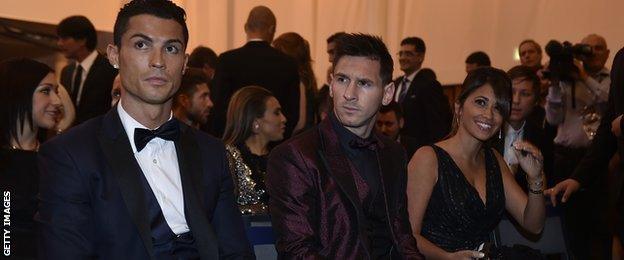 Cristiano Ronaldo of Real Madrid and Lionel Messi of Barcelona