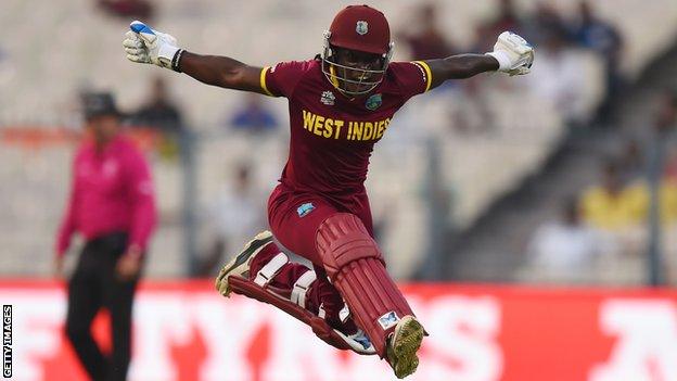 Deandra Dottin celebrates winning the 2016 T20 World Cup