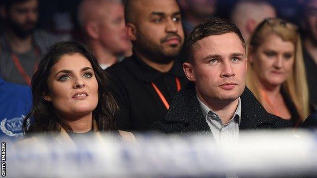 Frampton pictured with his wife Christine (left) as they watch the Homecoming boxing bill at Titanic Exhibition Centre in Belfast